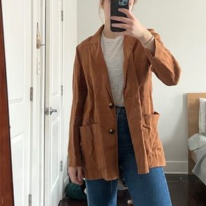 Oversized Linen Blazer - Tan - Size S
